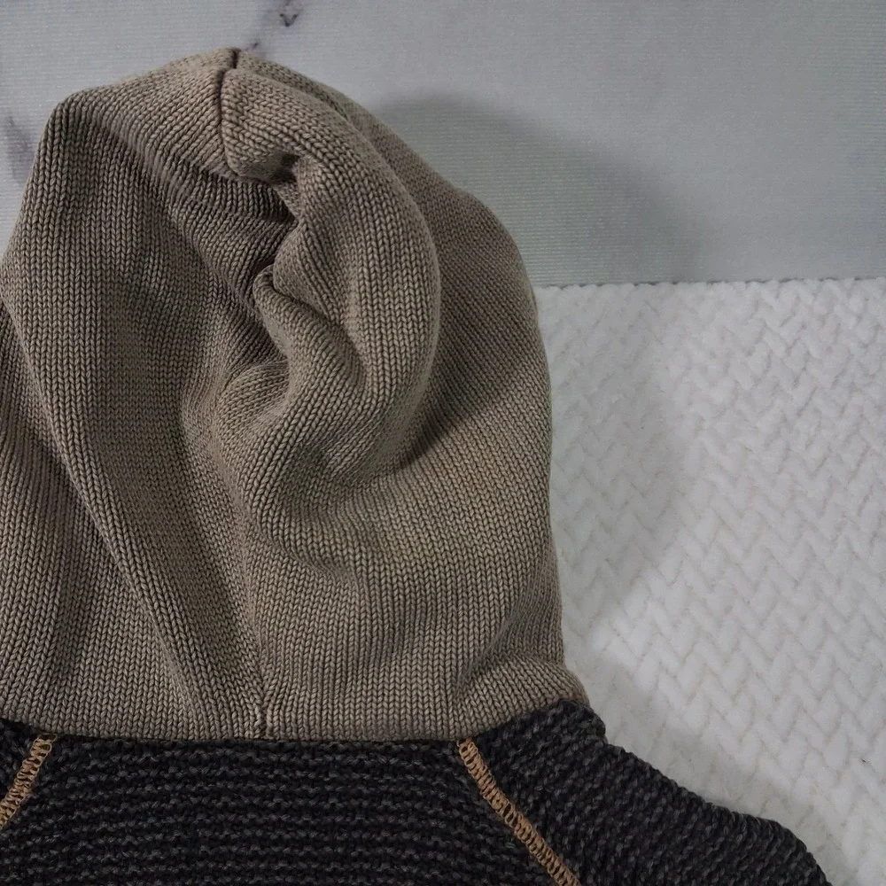 Carbon 2 Cobalt Heavy Knit Full Zip Hoodie Sweater Mens Size M Gray Brown.
